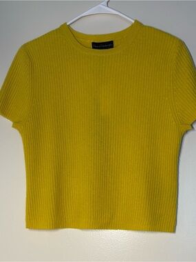 House of Harlow 1960 Short Sleeve Ribbed Top in Lemon Yellow 100% cashmere